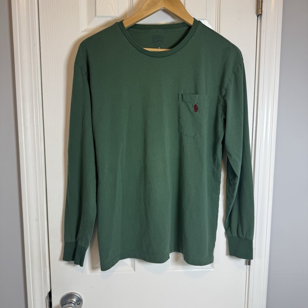 Vintage Polo‎ Ralph Lauren Mens Small Long Sleeve Green Crew Neck Shirt